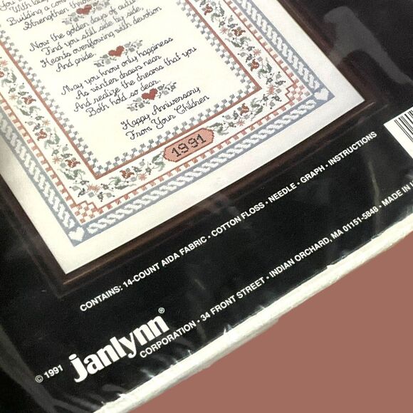 Vintage 1991 Janlynn Counted Cross Stitch Country French Anniversary Sampler Kit - Picture 3 of 5
